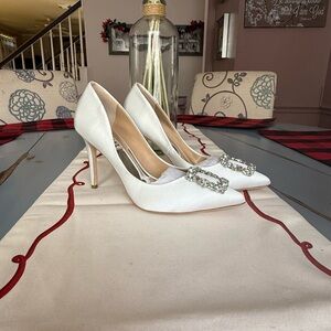 Badgley Mischka White Heels with Crystal Embellishments